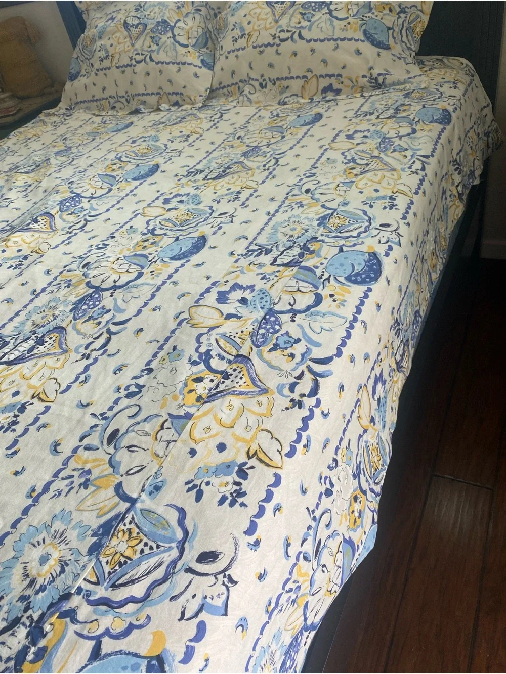 5th Avenue Designs Vtg Duvet Cover and Shams Floral Blue and Yellow Queen Sz